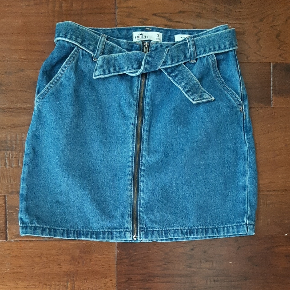 Hollister Blue Denim Mini Skirt with Tie Belt